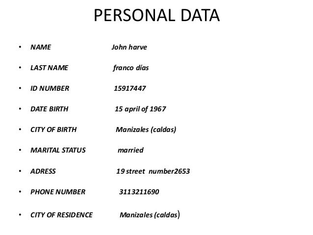 another example to how write the personal details in cv